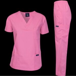 Pink Medical Scrub Set - V-Neck Top & Elastic Waist Pants